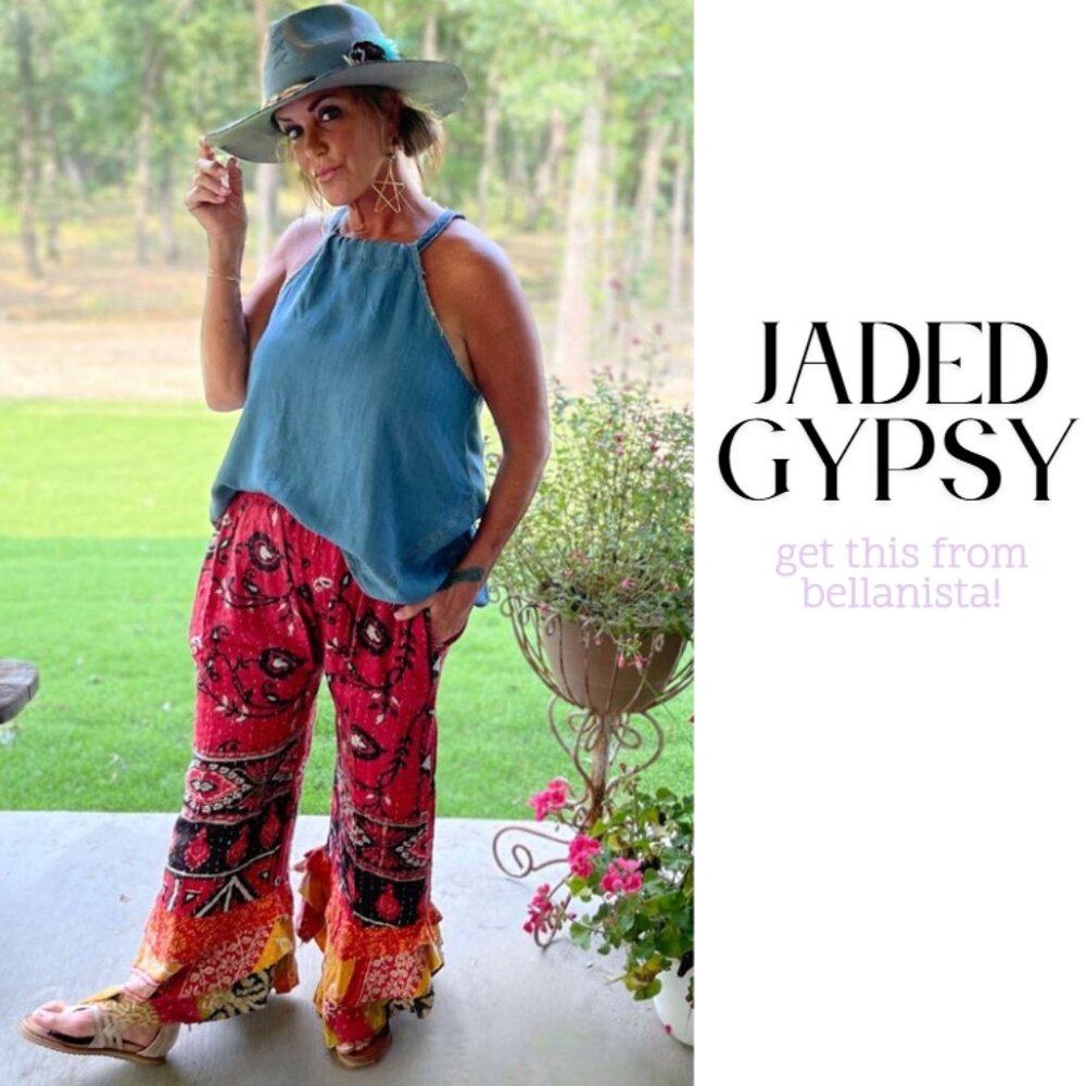 113 JADED GYPSY Kantha Sunrise Ruffle Hem Cotton Pants Free Size